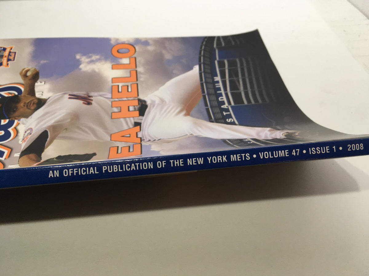 Side view of Mets Official Magazine Volume 47 Issue 1 2008 Shea Hello, emphasizing its publication details and the magazine's official status as a publication of the New York Mets.