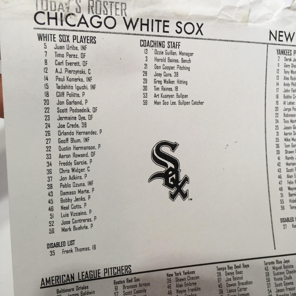 2005 Chicago White Sox edition 14 volume 4 Magazine roster page highlighting details of Chicago White Sox players and coaching staff.