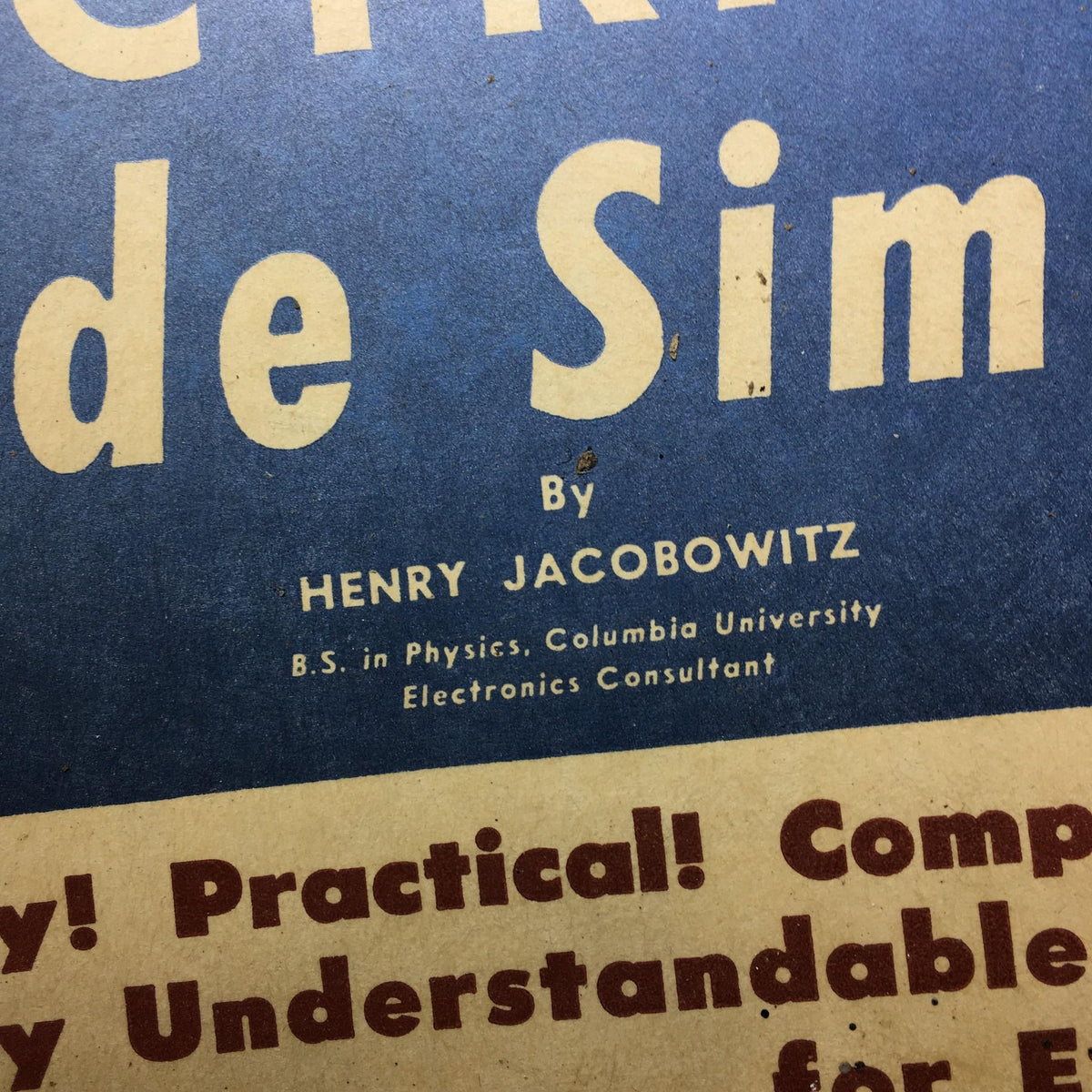 Close-up of the author credit in the 1959 Electricity Made Simple Magazine by Henry Jacobowitz, highlighting his academic background and role as an electronics consultant.