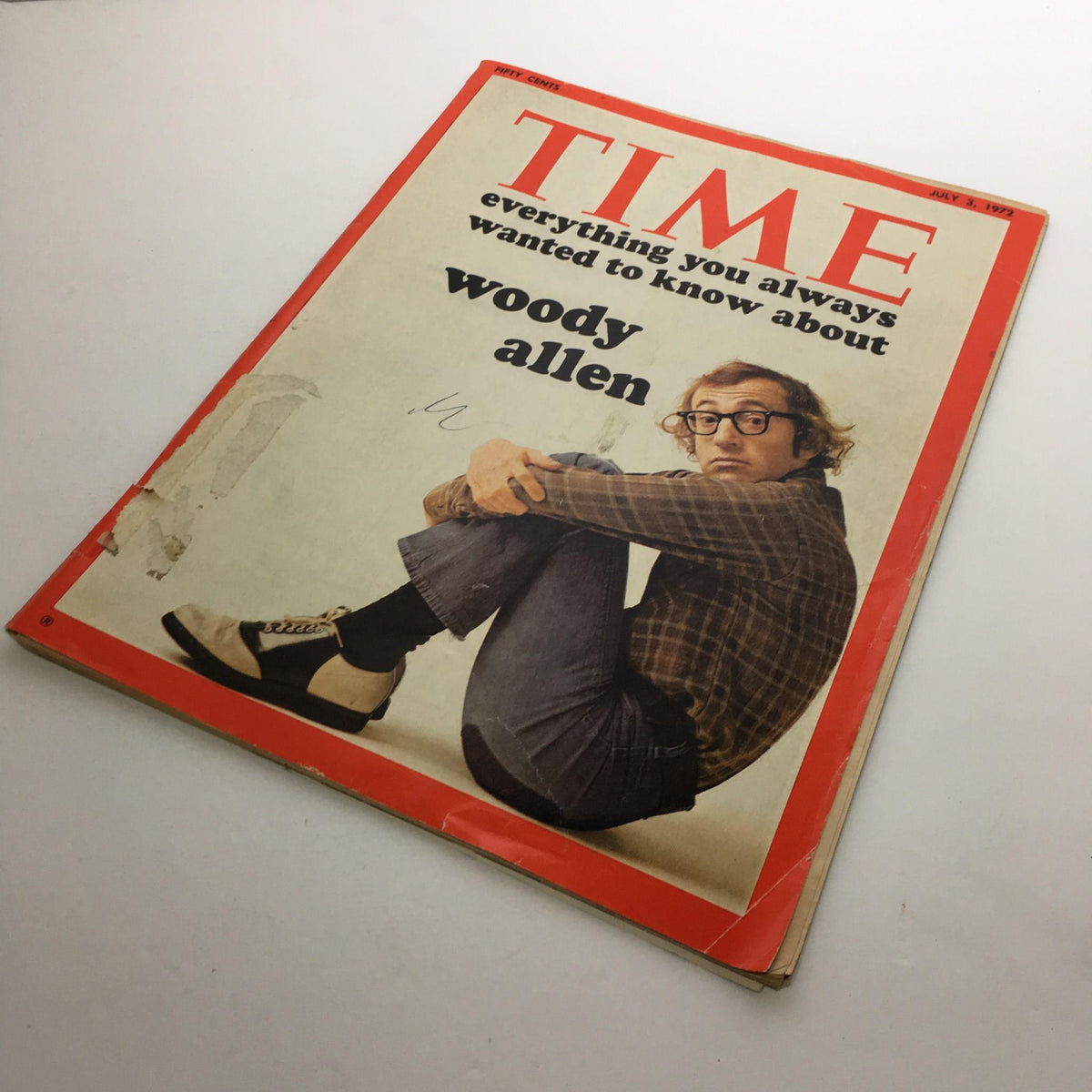 Front cover of Time Magazine from July 3, 1972, featuring a prominent image of Woody Allen, showcasing the title 'Everything You Always Wanted to Know About Woody Allen'.