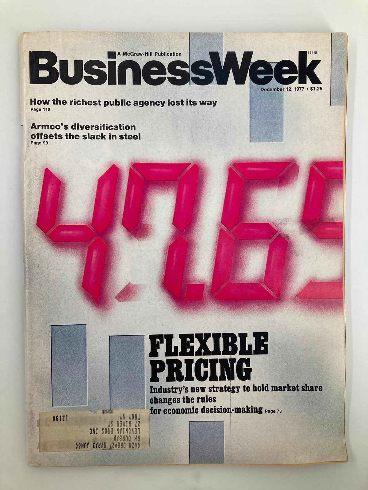 Cover of VTG Business Week Magazine December 12, 1977, featuring 'Flexible Pricing' and iconic numeric display. Discusses industry's new strategy for market share.