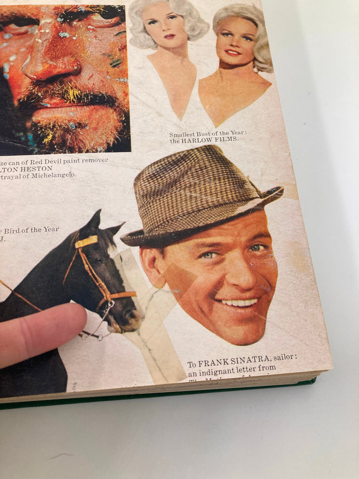 Image from VTG Esquire Magazine January - June 1966 showing a collage of faces including an iconic smile, a horse, and notable mentions, reflecting the magazine's cultural themes and celebrity features during the mid-1960s.