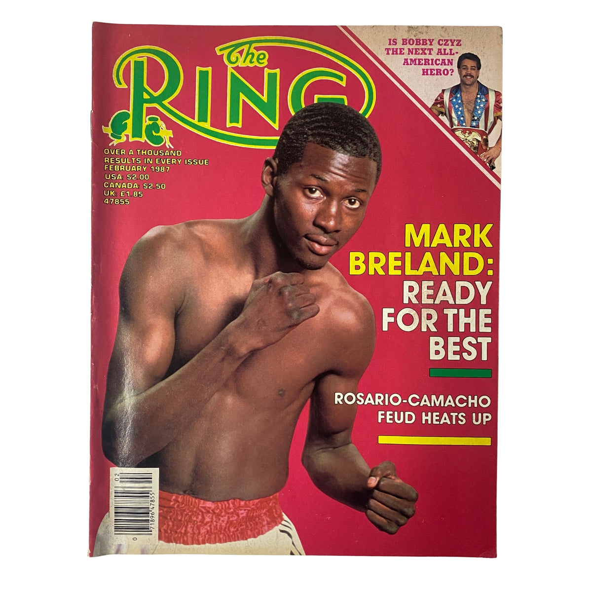 The Ring Magazine February 1987 cover featuring Mark Breland, an Olympic gold medalist boxer, with the headline 'Mark Breland: Ready for the Best'. This edition explores Breland's rise in professional boxing.