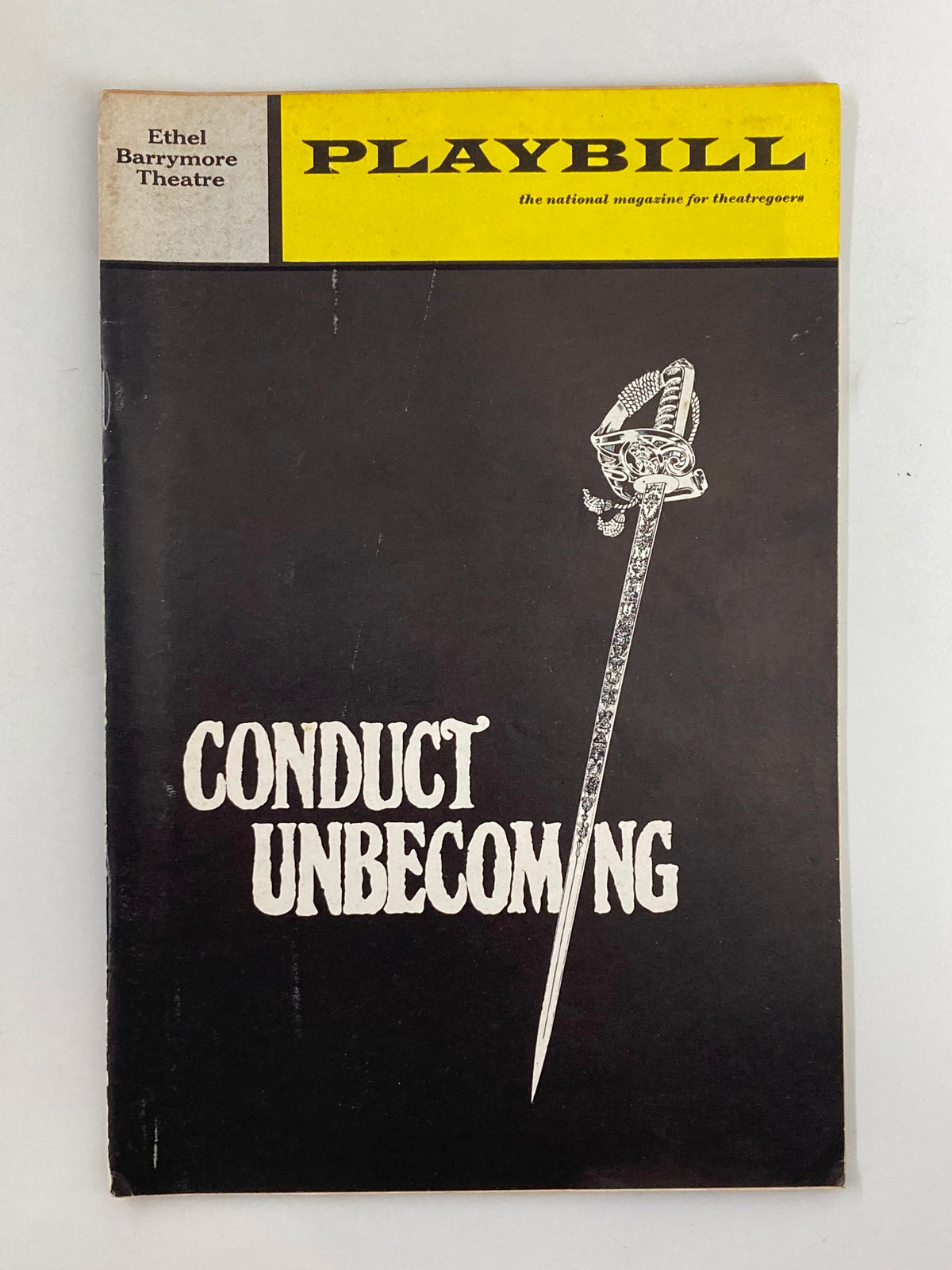 1970 Playbill Ethel Barrymore Theatre featuring Elizabeth Shepherd in Conduct Unbecoming, showcasing the cover design with a sword and dramatic title.