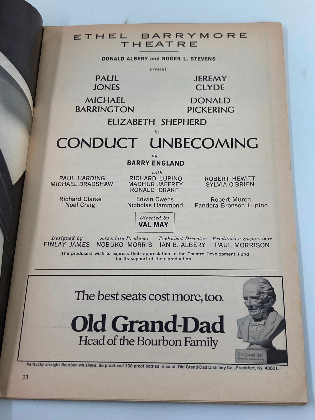 Cast list for Conduct Unbecoming in the 1970 Playbill, featuring Elizabeth Shepherd and other key performers, presented at the Ethel Barrymore Theatre.