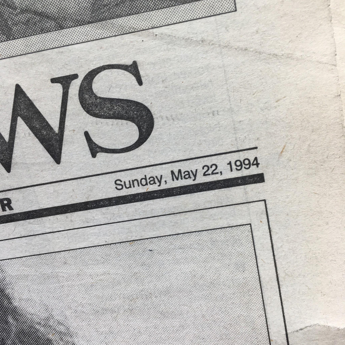 New York Daily News headline from Sunday, May 22, 1994, featuring the date prominently displayed.
