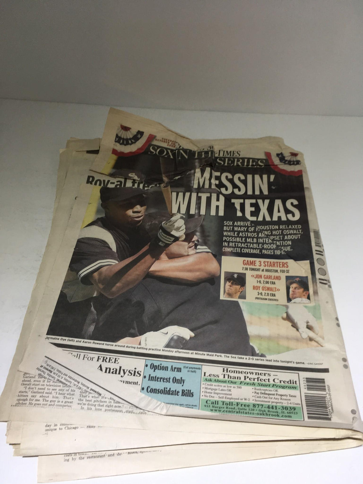 Chicago Sun-Times: Oct 25 2005 'Messin' With Texas' front page with focus on a player, showcasing the newspaper's historical significance.