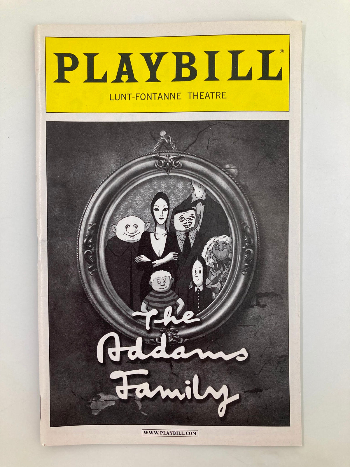 2010 Playbill for The Addams Family at Lunt-Fontanne Theatre featuring iconic cover art with characters in a mirror.