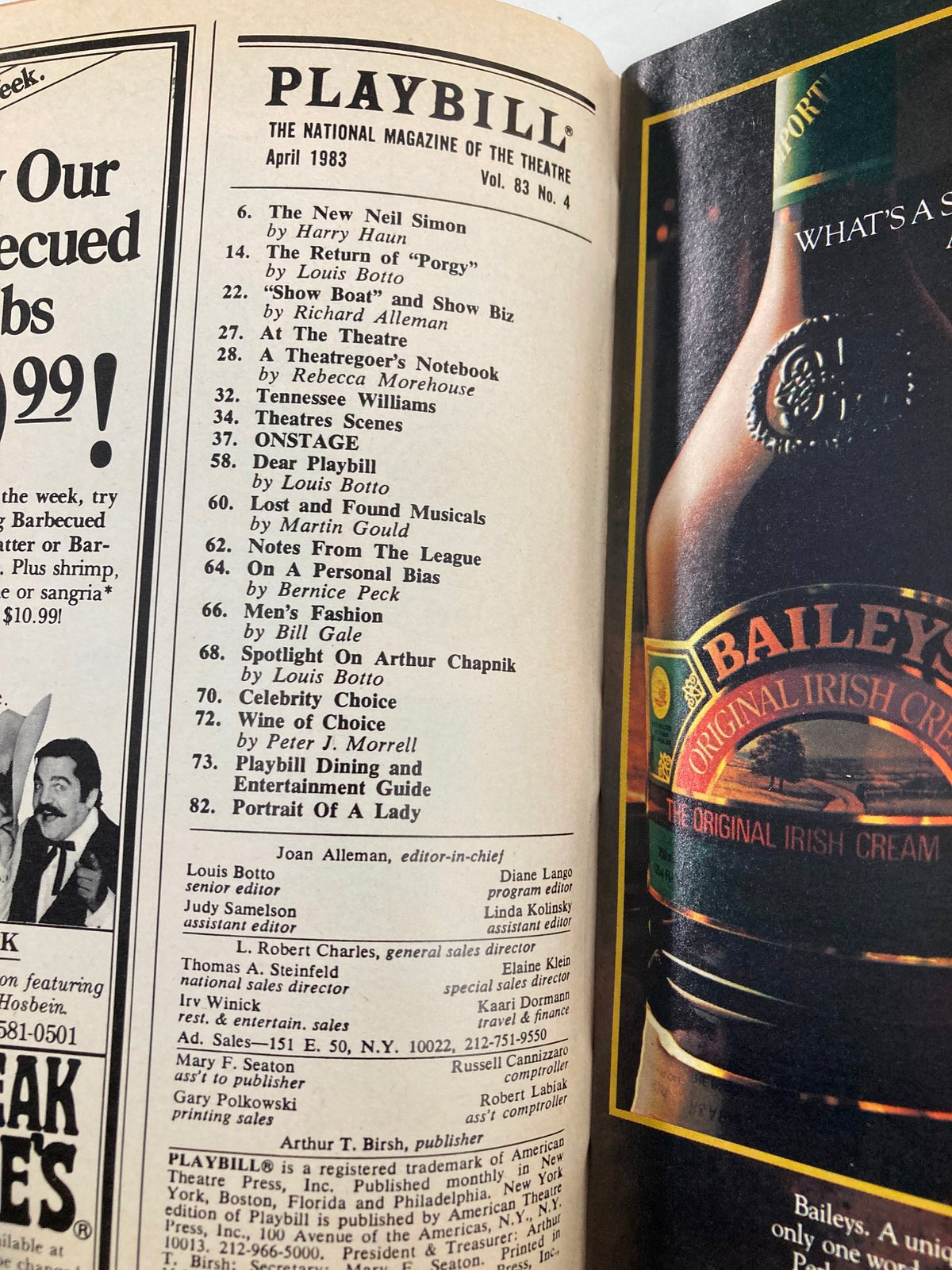 April 1983 Playbill from the Minskoff Theatre featuring the production 'A Little Closer' with a list of theatre events. Highlights include performances by Len Cariou and Liz Robertson.