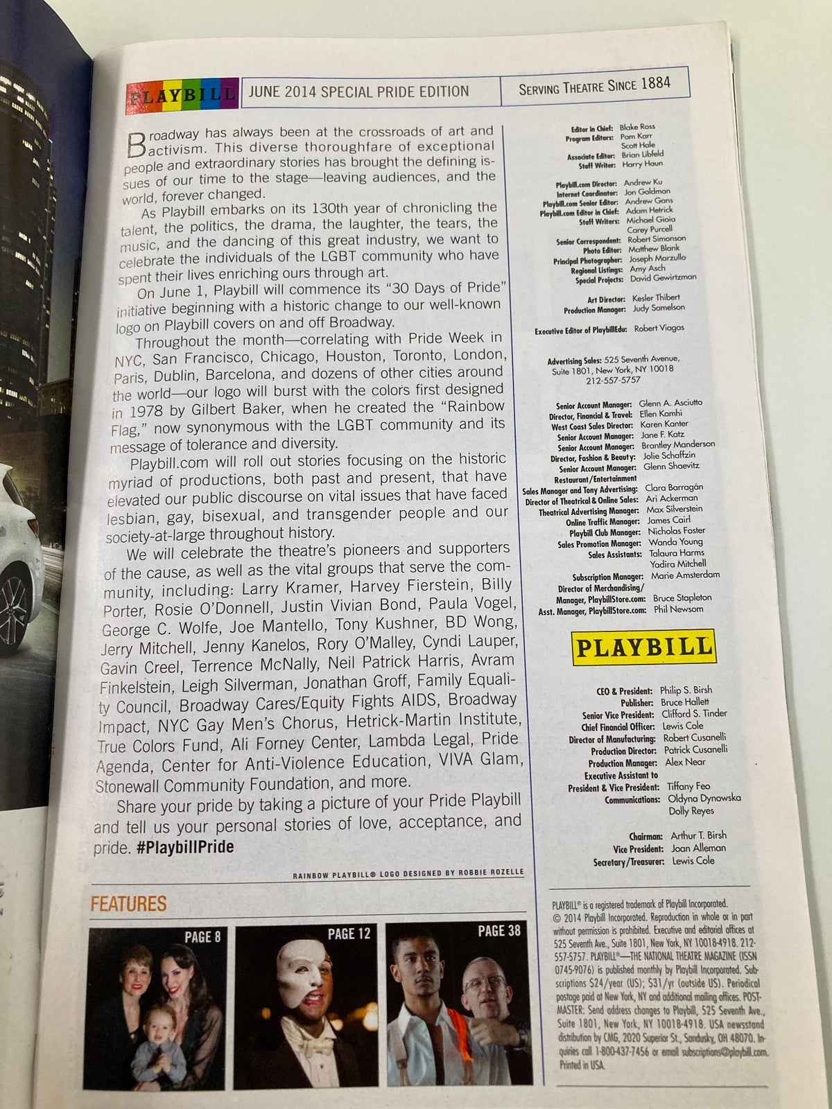 Inside page of the 2014 Playbill for Violet, showcasing the special June 2014 Pride Edition with a celebration of Broadway's diversity.