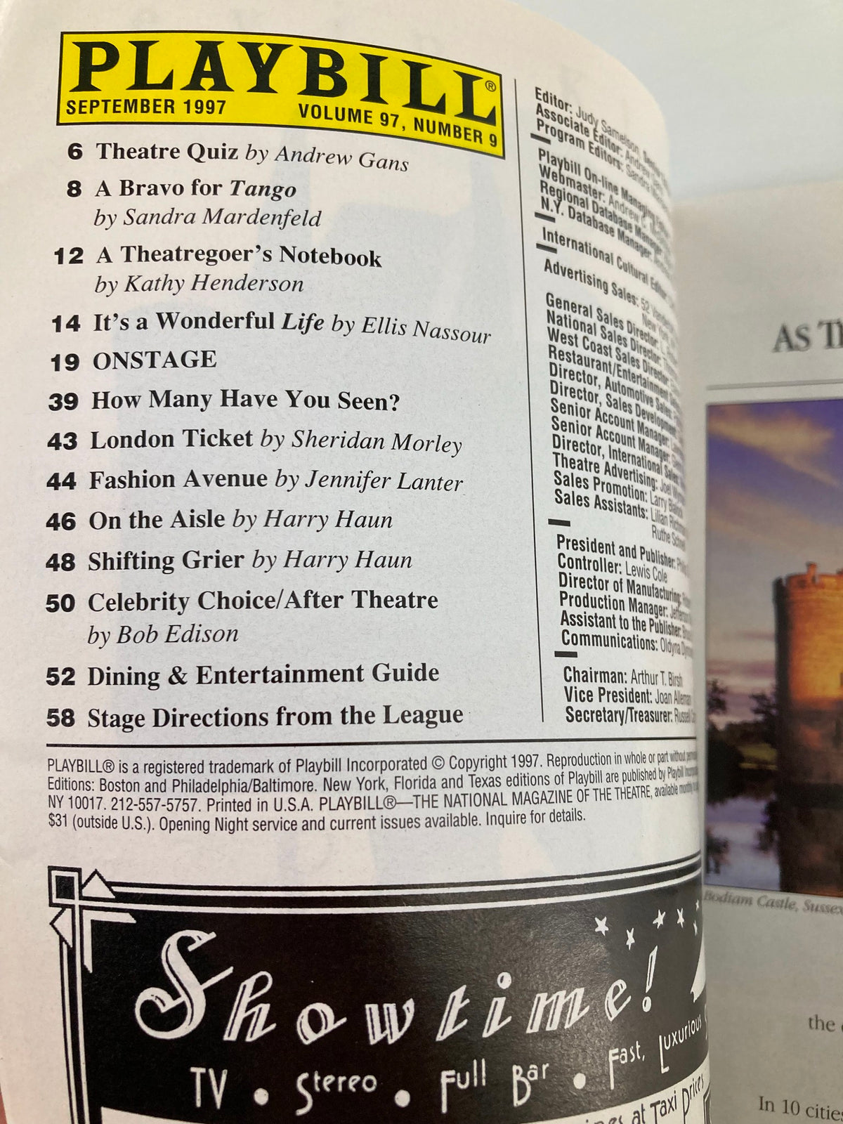 Inside page of the 1997 Playbill for The Life at Ethel Barrymore Theatre, showcasing various articles and features.