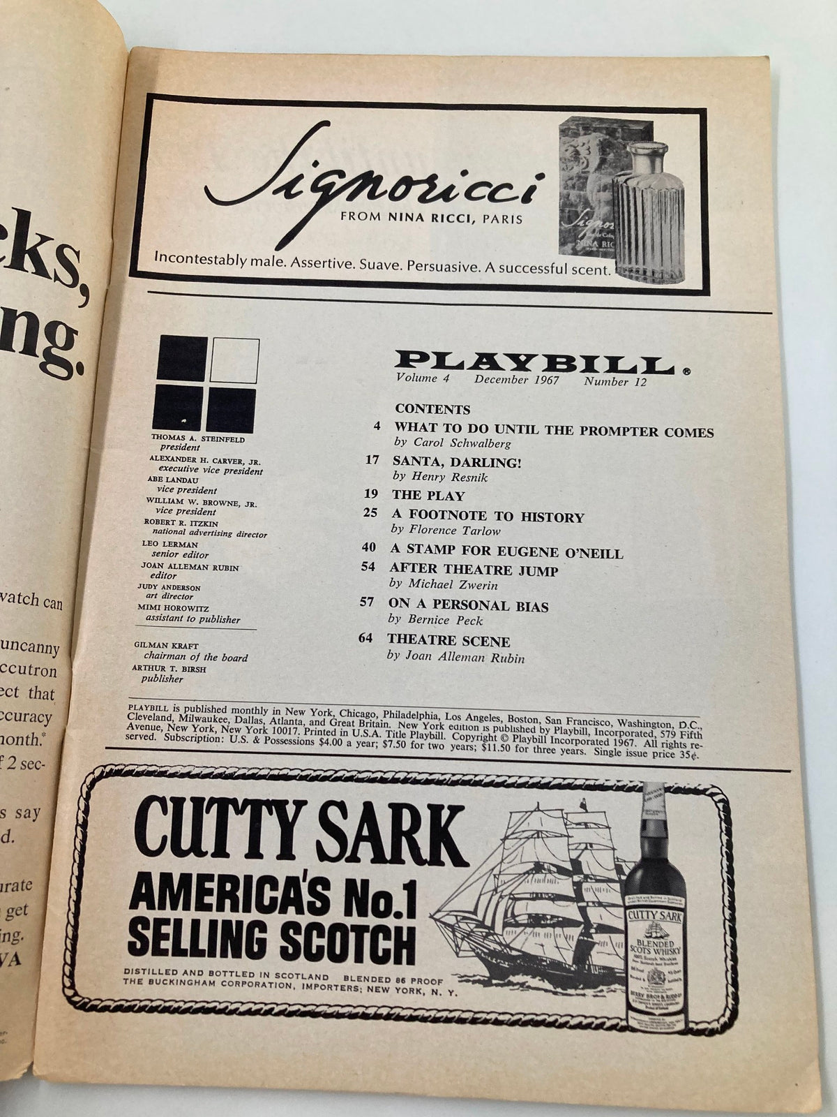 Interior page of the 1967 Playbill for I Do I Do, detailing the contents and advertisements related to the production at the 46th Street Theatre.
