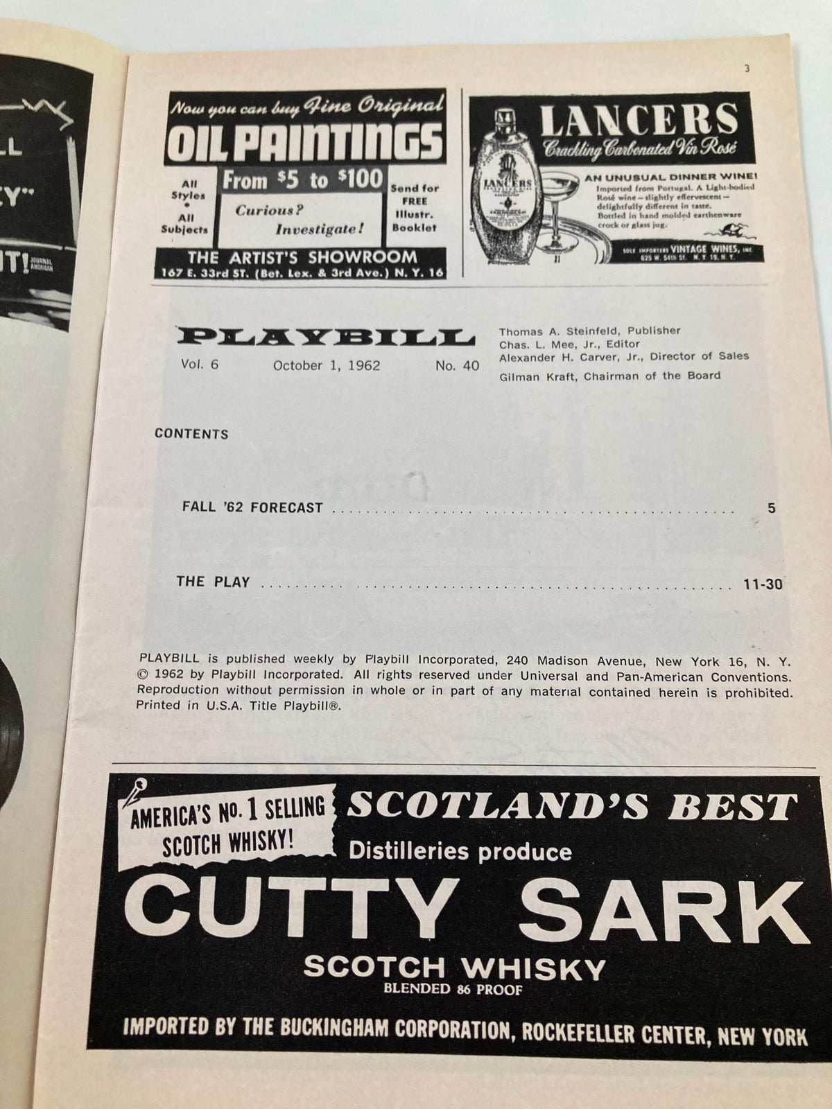 1962 Playbill from Sam S. Shubert Theatre featuring the show 'Stop The World I Want To Get Off', showcasing advertisements and production details on page one.