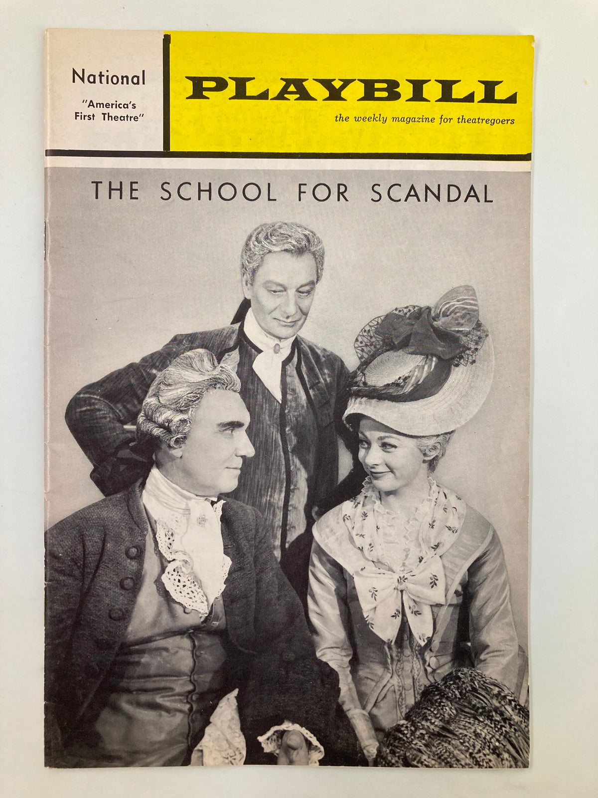 1963 Playbill for The School for Scandal at the National Theatre featuring Richard Easton and cast members, showcasing a classic theatrical production.