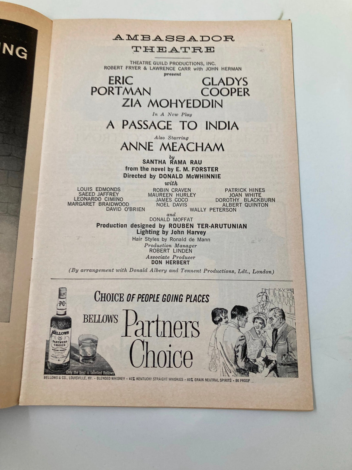 1962 Playbill for 'A Passage to India' at the Ambassador Theatre featuring Zia Mohyeddin, showcasing the cast and production details.