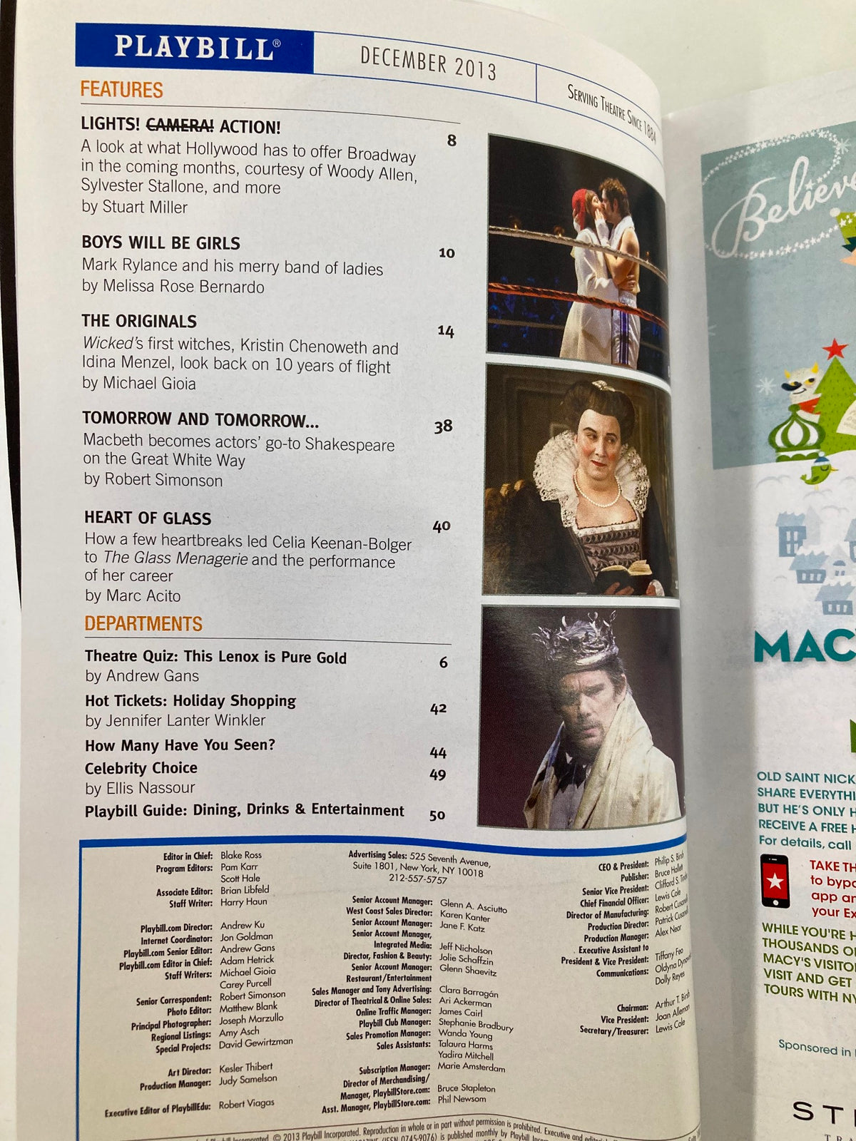 2013 Playbill The Music Box featuring Pippin, includes December 2013 features and articles related to the show.