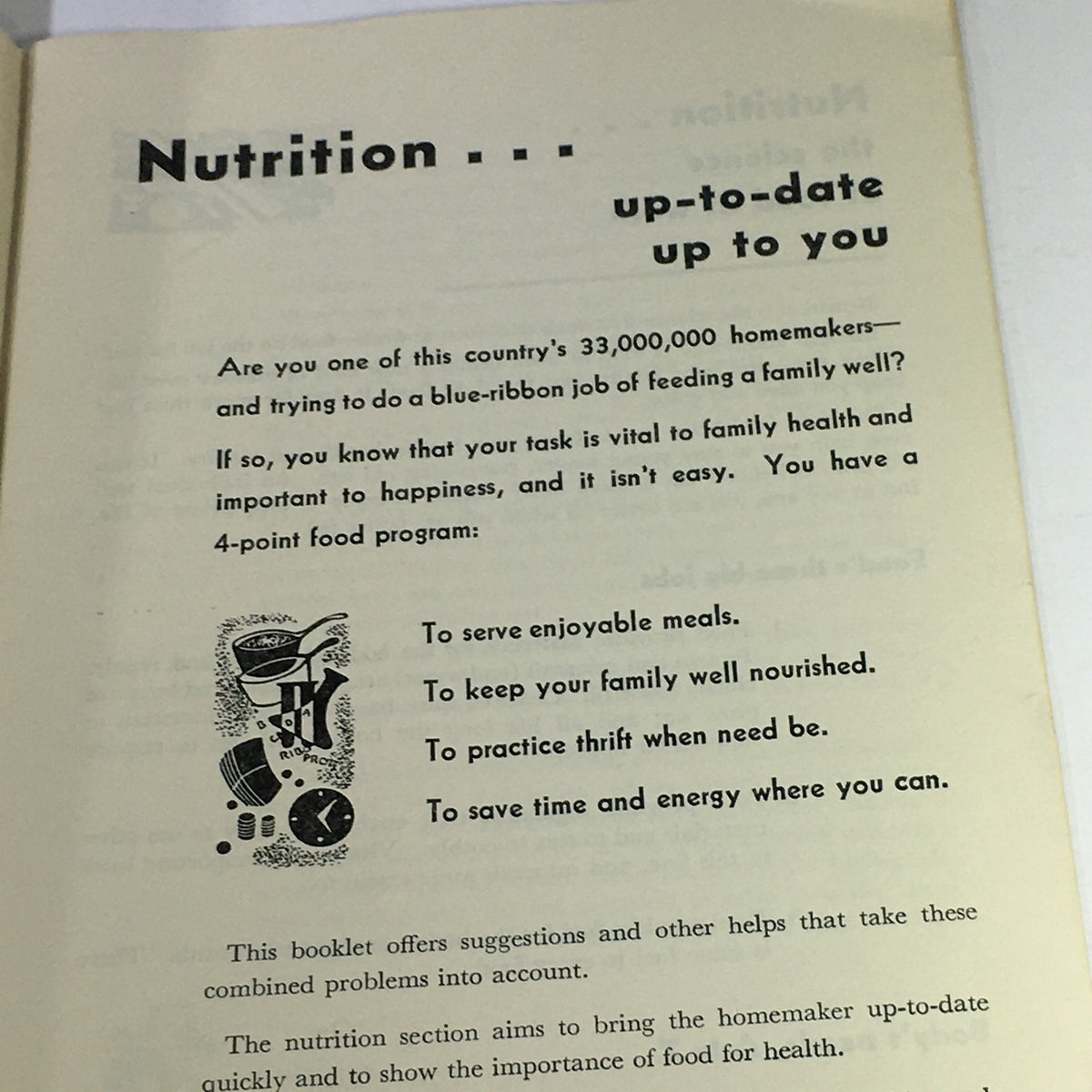 Introduction page of VTG February 1950 USDA Bulletin #1 Family Fare, discussing the importance of nutrition for families.