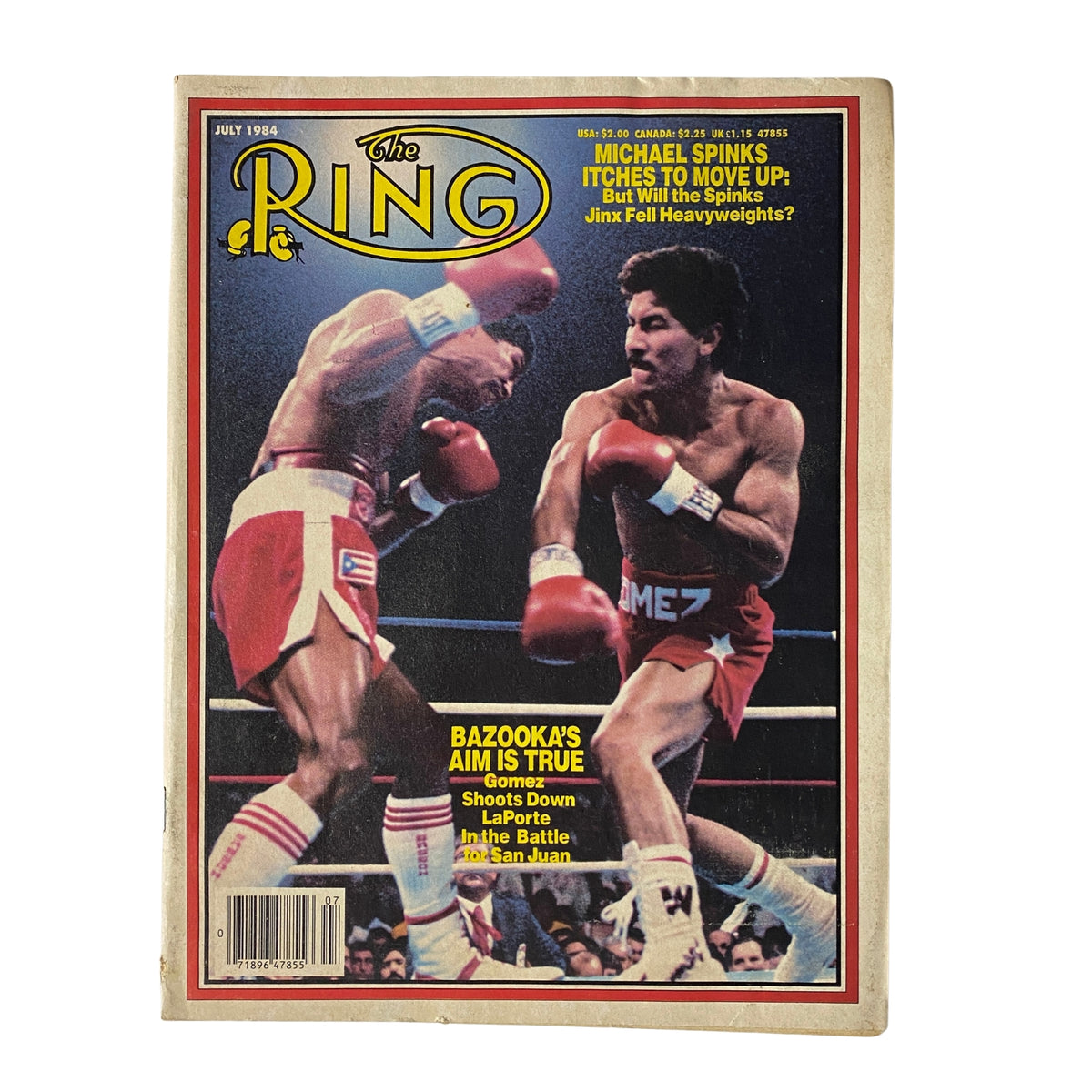 The Ring Magazine July 1984 featuring Wilfredo Gómez vs Juan Laporte on the cover, highlighting boxing events and news of the time.