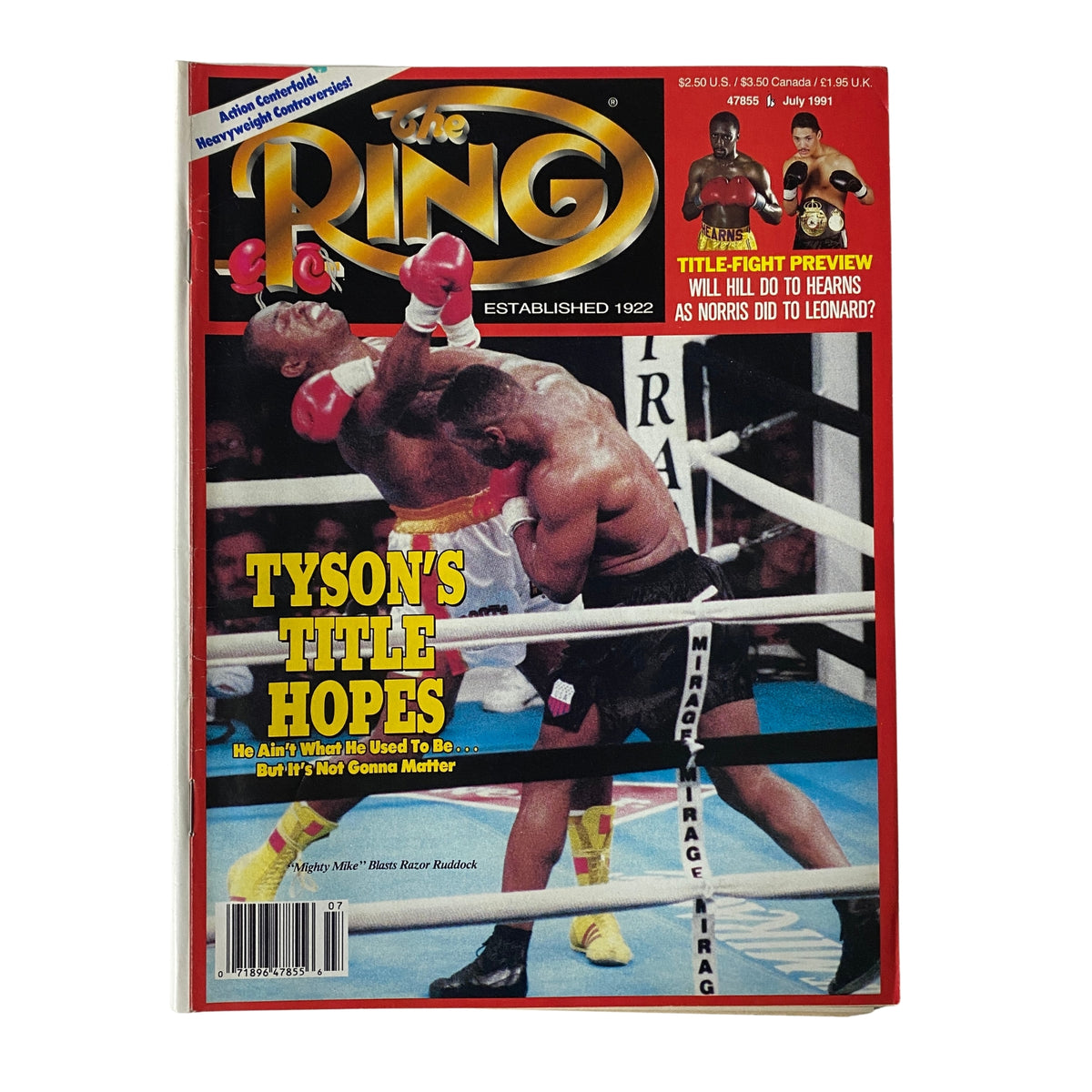 The Ring Magazine July 1991 cover featuring Mike Tyson vs Donovan Ruddock, highlighting Tyson's title hopes with a striking image of the boxing match.