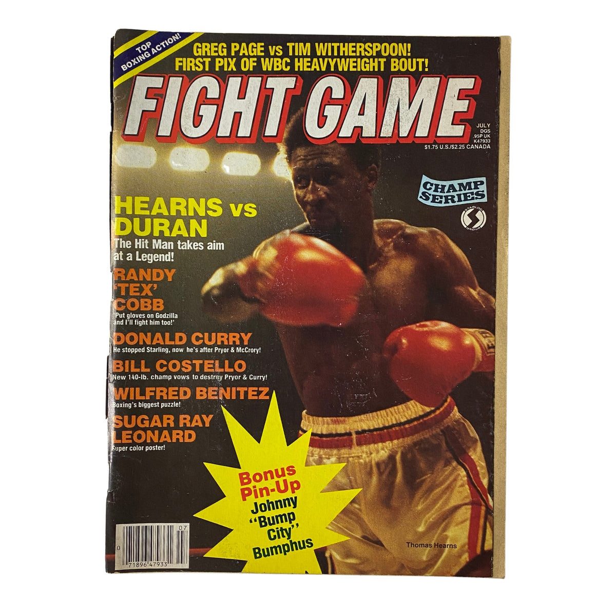 Fight Game Magazine July 1984 Issue No. 14 featuring Thomas Hearns on the cover, highlighting the Hearns vs Duran fight and packed with boxing insights and interviews.