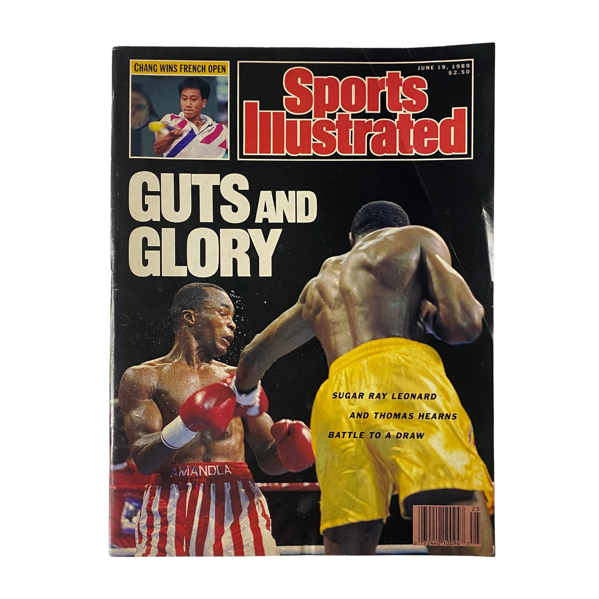 Sports Illustrated Magazine June 19, 1989 featuring Sugar Ray Leonard and Thomas Hearns on the cover, titled 'Guts and Glory', highlighting their historic boxing match that ended in a draw.
