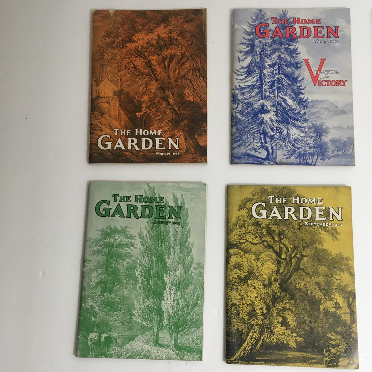 Vintage Magazine Collection: Lot of 12 The Home Garden Complete Year January to December 1944 showcasing the March, April, August, and September issues.