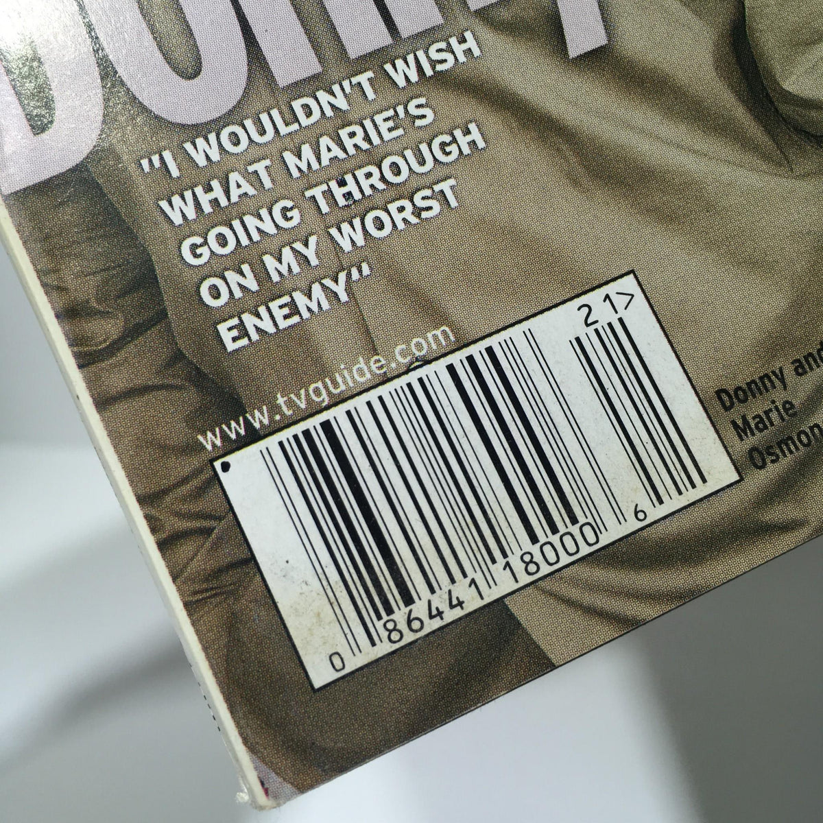 Close-up of the back cover of TV Guide May 20-26, 2000, featuring a barcode and quote from the article related to Donny and Marie Osmond.