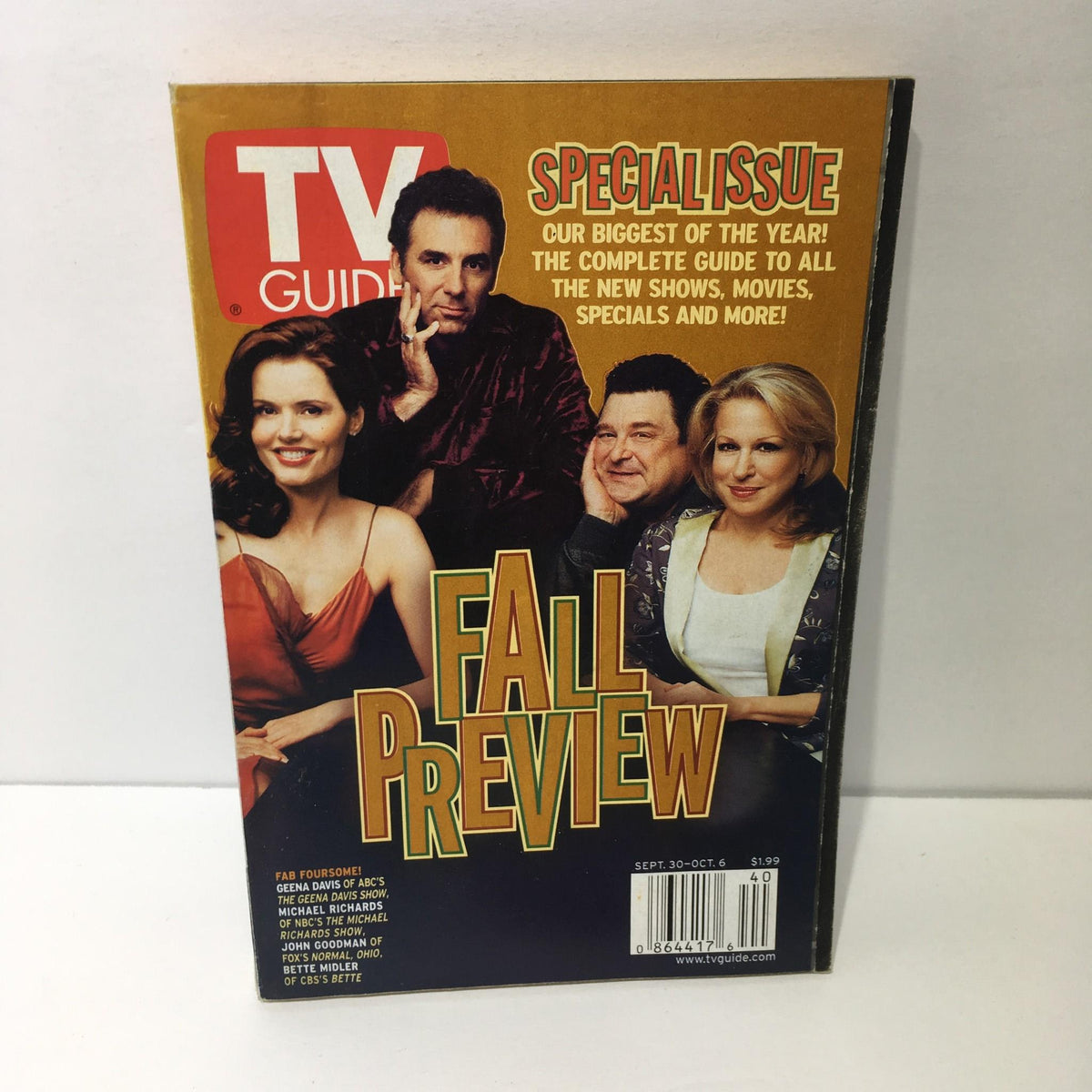 Cover of the TV Guide from September 30 to October 6, 2000, featuring a special Fall Preview issue with notable celebrities.