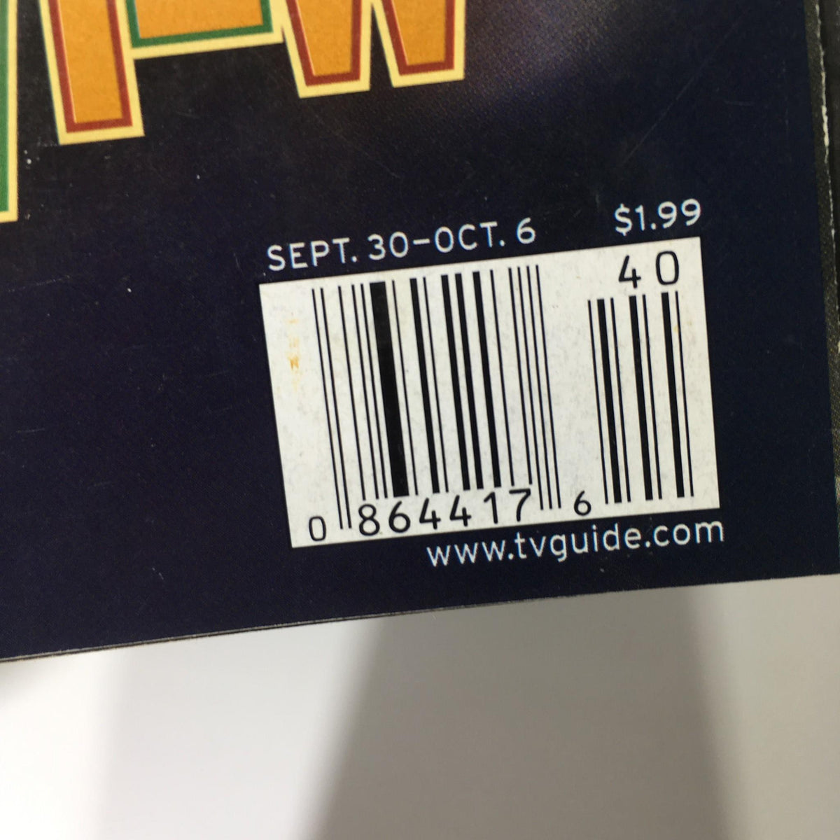 UPC barcode on the back cover of the TV Guide from September 30 to October 6, 2000, indicating price and publisher information.