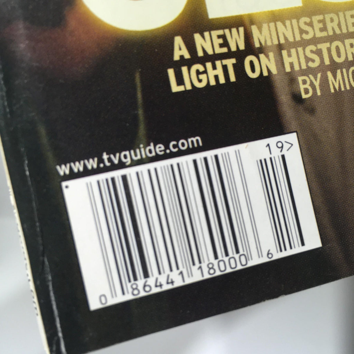 Close-up of the barcode on the back cover of TV Guide May 6-12 2000 with website information, related to Jesus cover by Michael Logan.