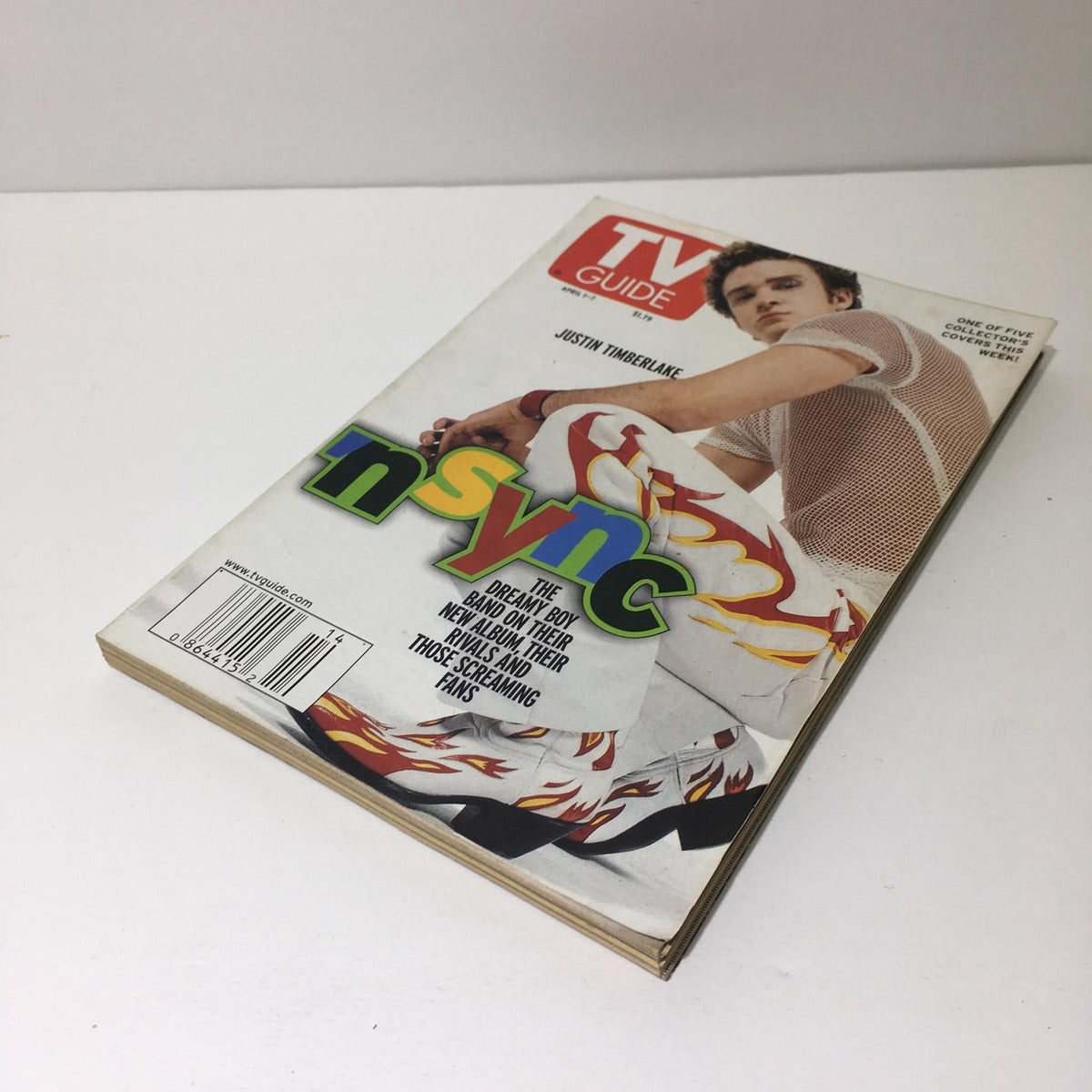 TV Guide from April 1-7, 2000 featuring Justin Timberlake on the cover. The magazine highlights the popular boy band NSYNC and is in excellent condition with minimal wear, perfect for collectors.