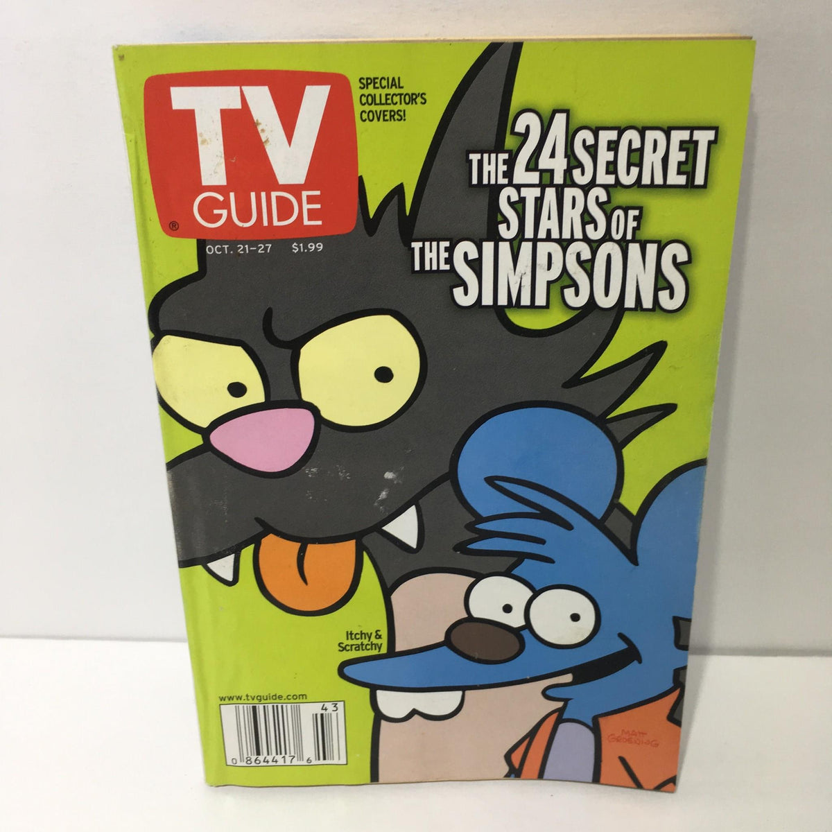 TV Guide cover from October 21-27, 2000 featuring Itchy & Scratchy and titled 'The 24 Secret Stars of The Simpsons'.