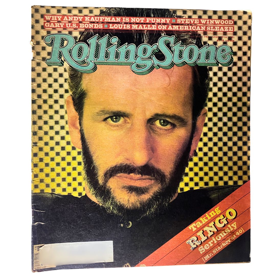 Cover of the VTG Rolling Stone Magazine dated April 10, 1981, No. 342 featuring Ringo Starr, photographed by Michael Childers, showcasing classic rock aesthetics.