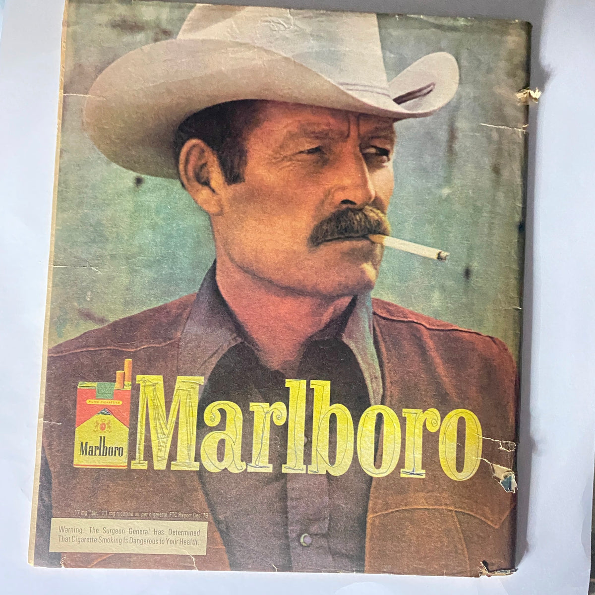 Cover of VTG Rolling Stone Magazine April 10 1981 No. 342 showcasing a man with a cowboy hat and a cigarette, presumably reflecting the lifestyle depicted in the era's advertising.