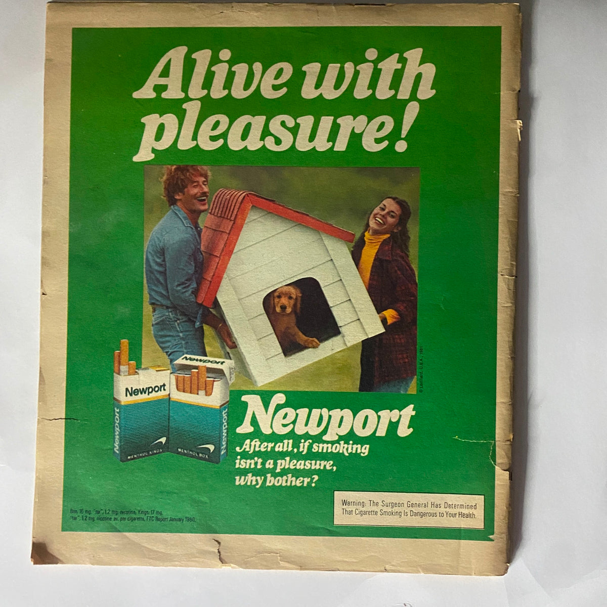 Advertisement page from Rolling Stone Magazine May 14 1981 promoting Newport cigarettes with the tagline 'Alive with pleasure!'.