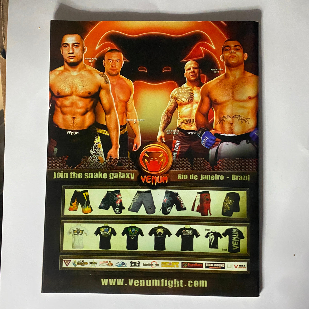 Back cover of Extreme Fighter Magazine 2009, Number 3, displaying Venum apparel and featuring notable fighters, promoting MMA merchandise and the Venum brand.