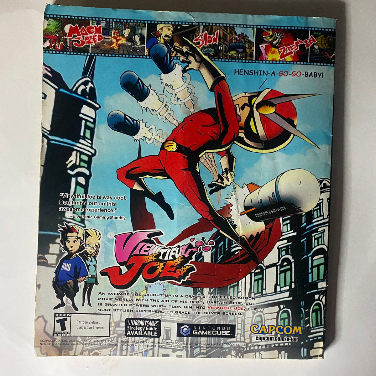 Back cover of Game Informer Magazine November 2003 Issue 127, advertising the game Viewtiful Joe, part of the gaming landscape discussed in this vintage magazine issue.