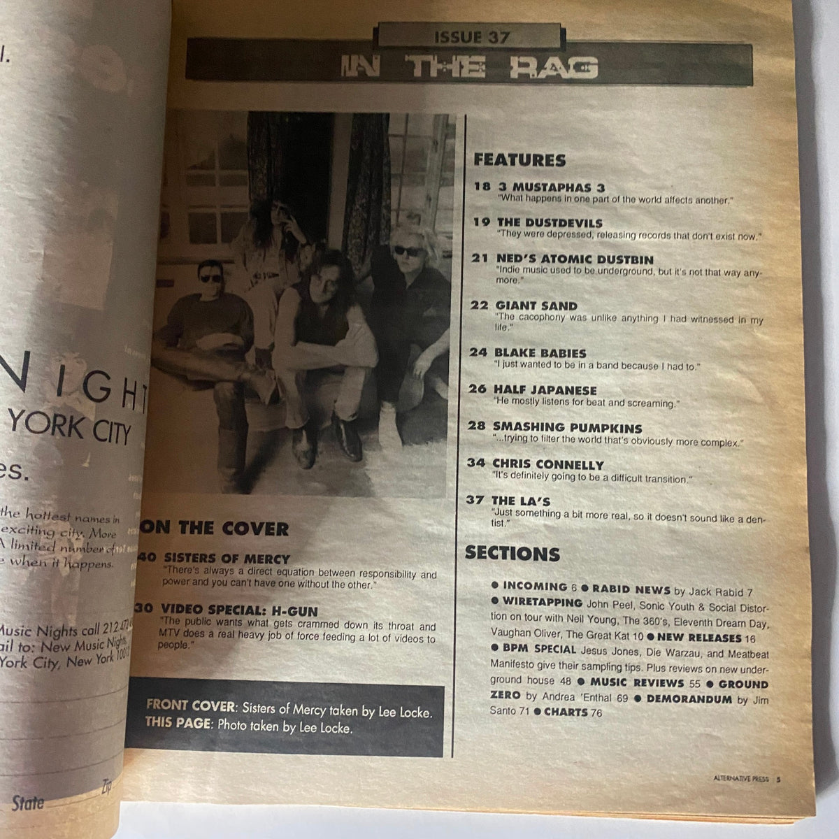 Interior page of Alternative Press Magazine March 2010 Issue 37 highlighting features and articles, including a focal point on Sisters of Mercy.