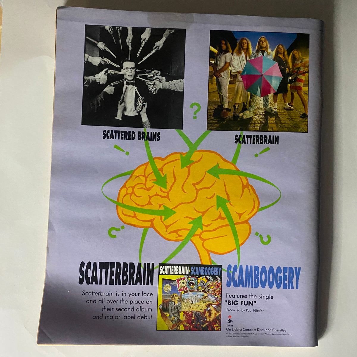 Back cover of Alternative Press Magazine December 1991, advertising Scatterbrain, showcasing vintage promotional style in the context of the alternative music culture.