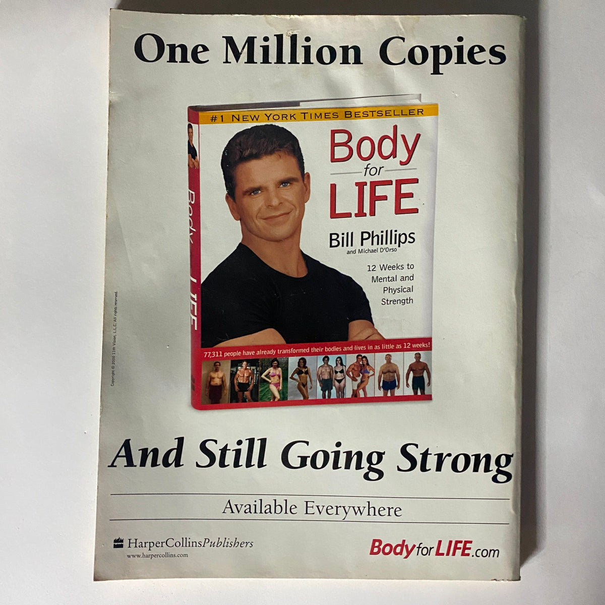 Cover page of Body for LIFE by Bill Phillips promoting fitness transformation, featured in Muscle Media Magazine May 2000, exploring the fitness culture and trends.