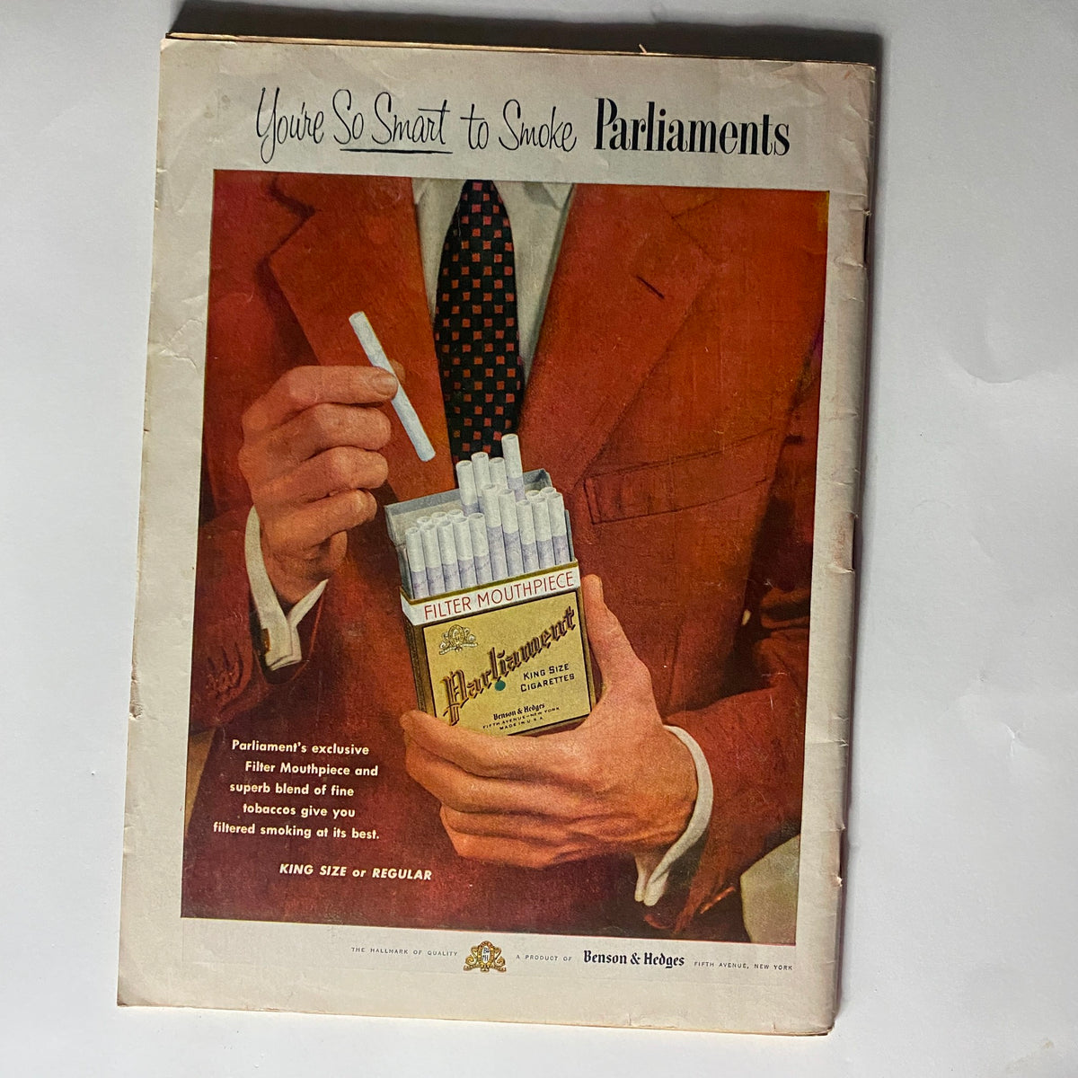 Back cover of VTG Time Magazine June 14, 1954, with an advertisement for Parliament cigarettes, showcasing vintage marketing design.