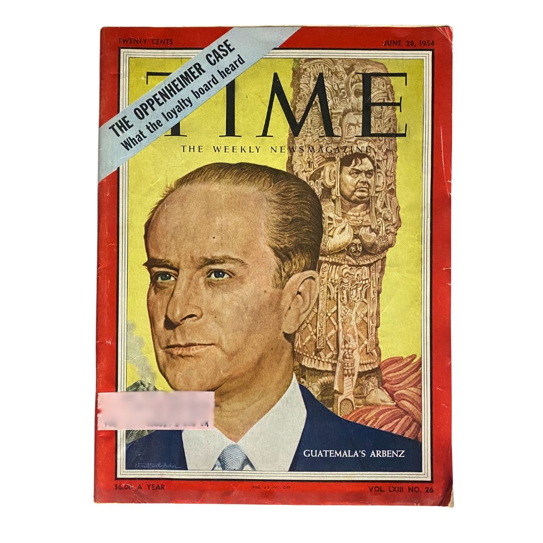 VTG Time Magazine June 28, 1954 featuring Guatemala's Jacobo Árbenz on the cover, showcasing classic 1950s design and significant historical context.