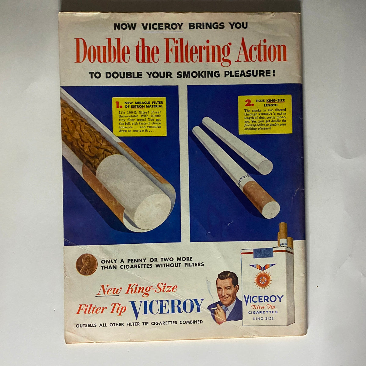 VTG Time Magazine July 12, 1954 featuring an advertisement for Viceroy Cigarettes, highlighting double filtering action and showcasing the new King-Size filter tip cigarettes.