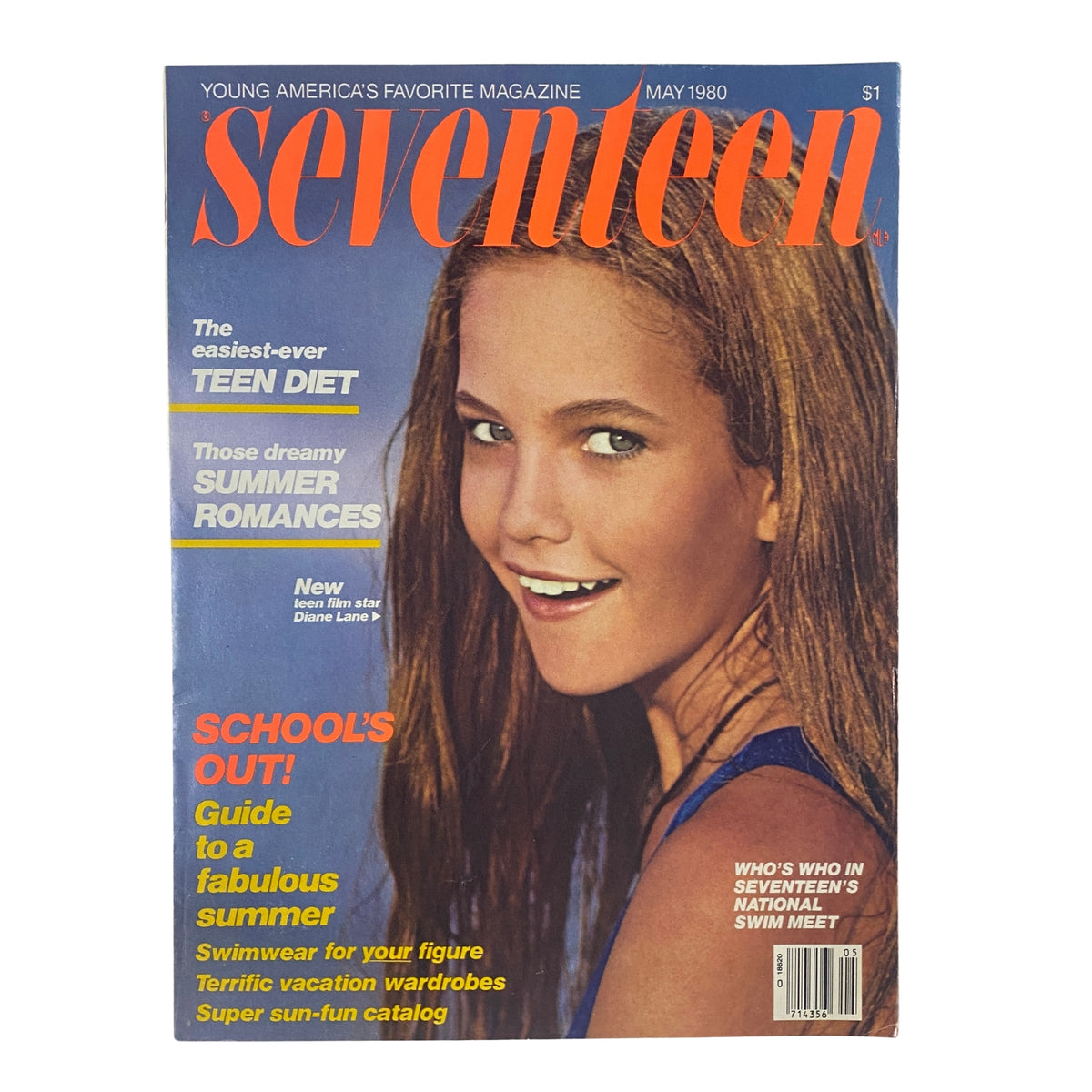 Seventeen Magazine May 1980 featuring Diane Lane on the cover, showcasing summer fashion and teen lifestyle articles.