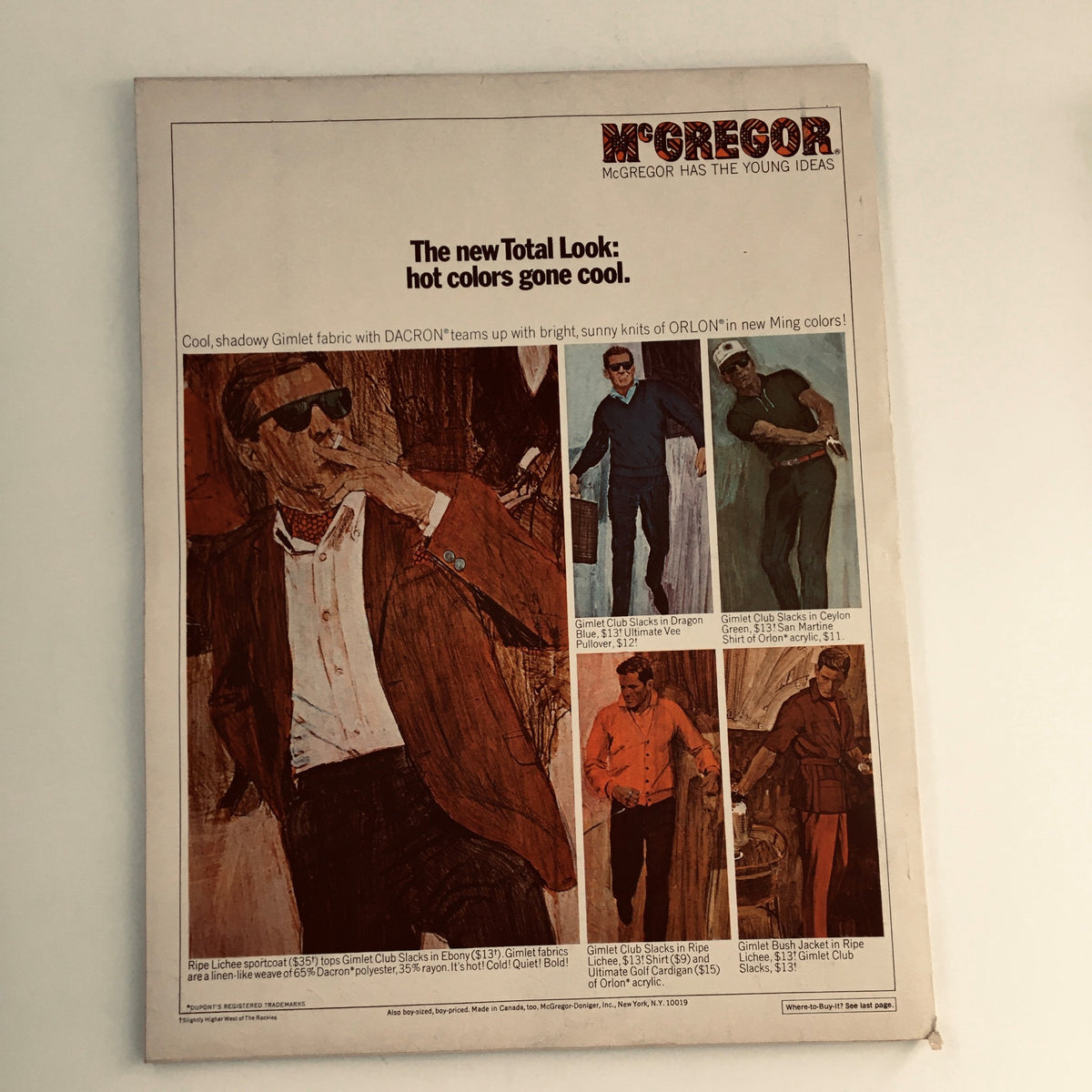 Vintage advertisement from Esquire Magazine May 1966 showcasing McGregor fashion, highlighting the new Total Look with cool colors and styles for men.