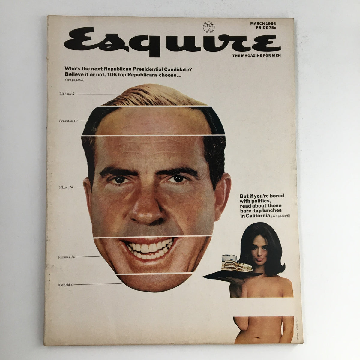 Cover of Esquire Magazine, March 1966, featuring Richard Nixon, John Lindsay, and Will Scranton, no label