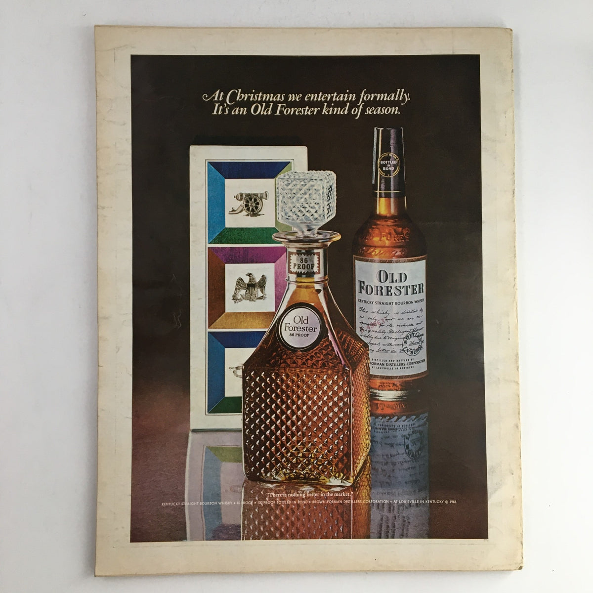 Back cover of Esquire Magazine January 1969 displaying an advertisement for Old Forester bourbon, demonstrating the marketing aesthetics of the late 1960s.