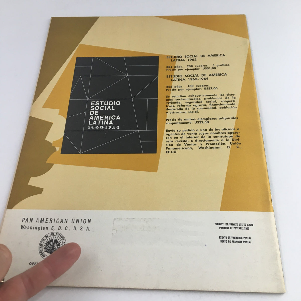 Back cover of Americas Magazine February 1966 featuring the Mitten Wald Weather Stone article, showcasing modernist design elements, publication details, and Pan American Union insignia.