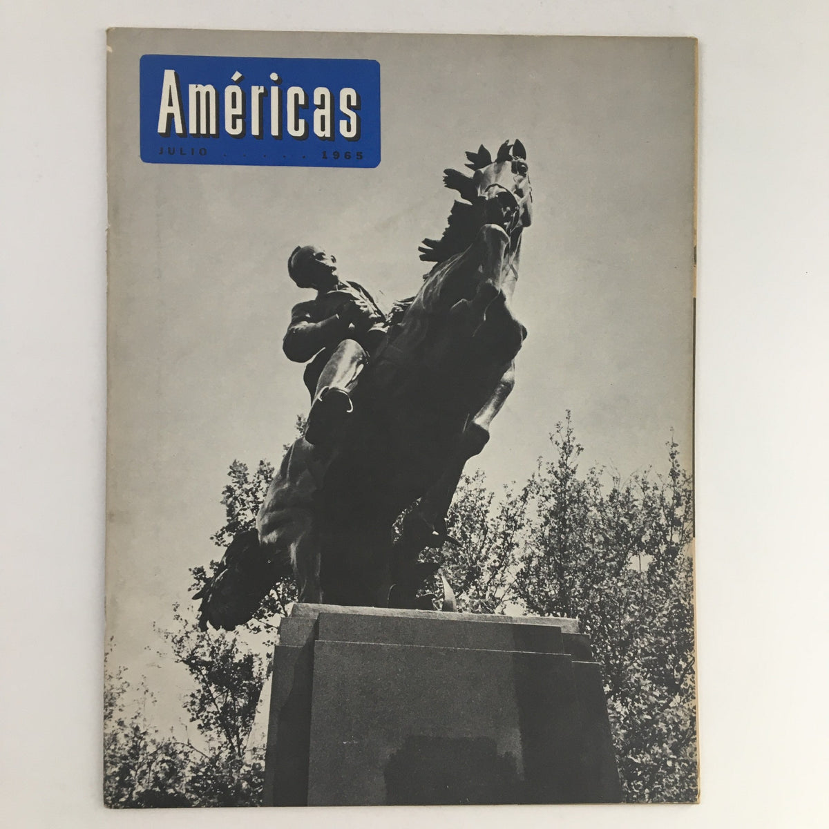 Cover of Americas Magazine July 1965 featuring a Statue of a Man on a Horse, showcasing vintage mid-20th-century design.