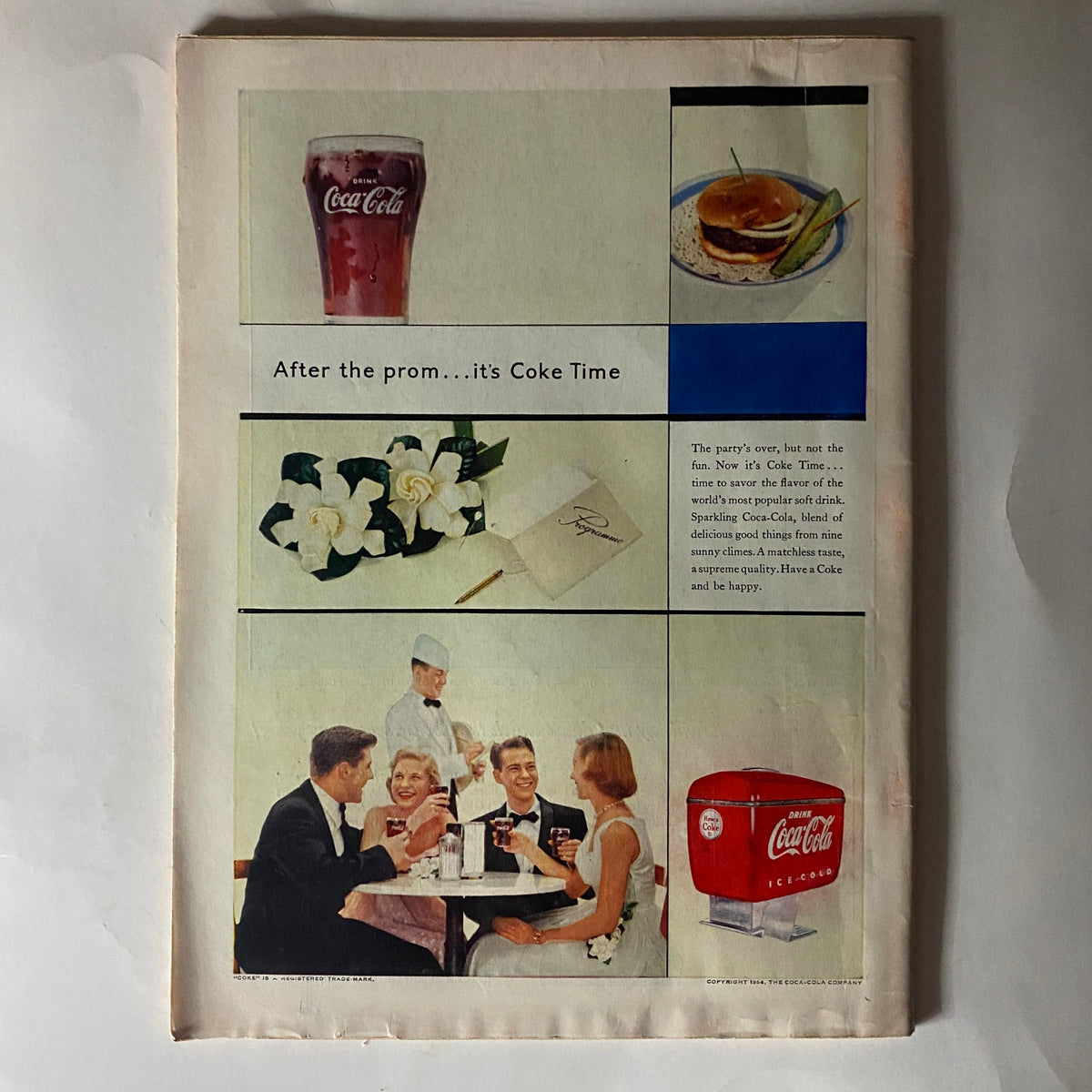 Advertisement page from Time Magazine February 15, 1954, promoting Coca-Cola and showcasing typical 1950s social scenes.